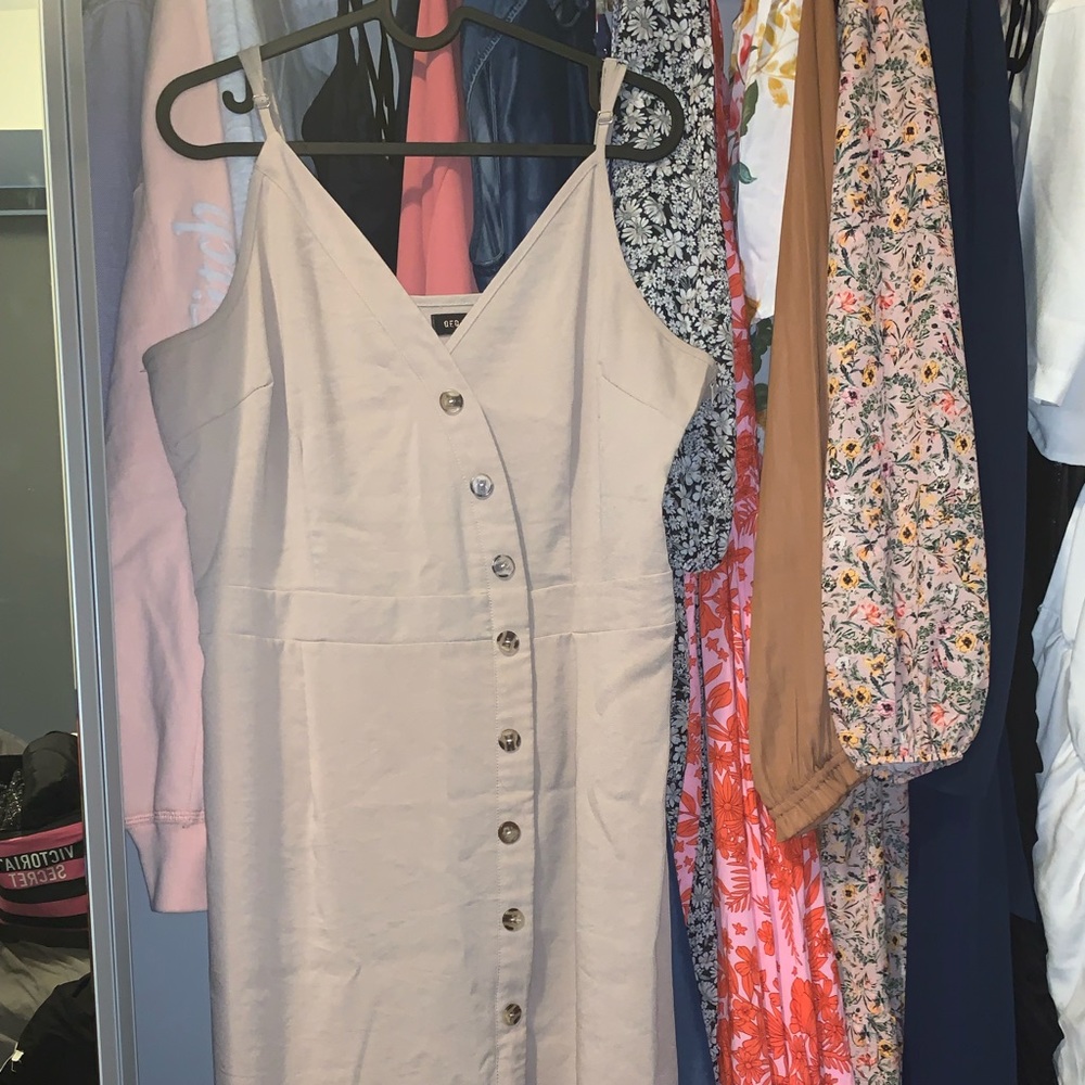 Asymmetrical button up midi dress.